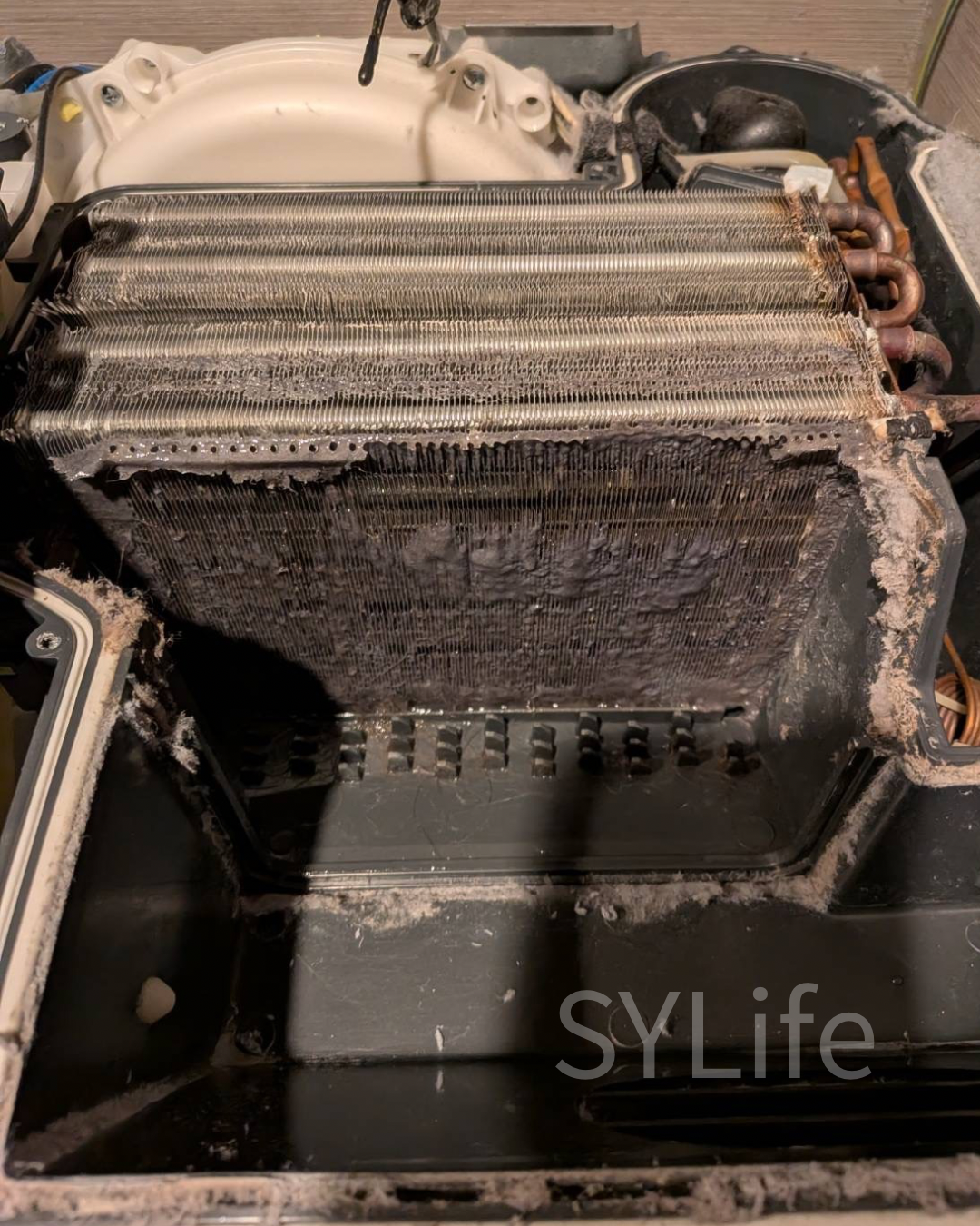 NA-VX900AR-N パナソニックドラム式洗濯機のヒートポンプ洗浄前の写真。