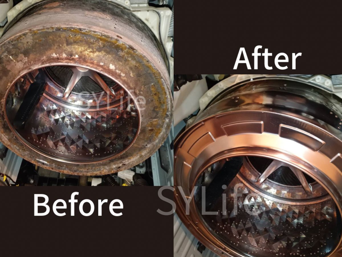 NA-VX9500R パナソニックドラム式洗濯機分解洗浄ビフォーアフター写真。