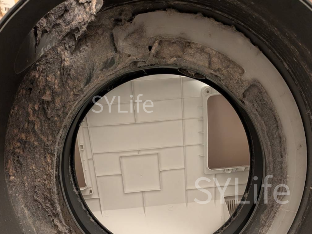 東芝ドラム式洗濯機の内部洗浄前の写真。