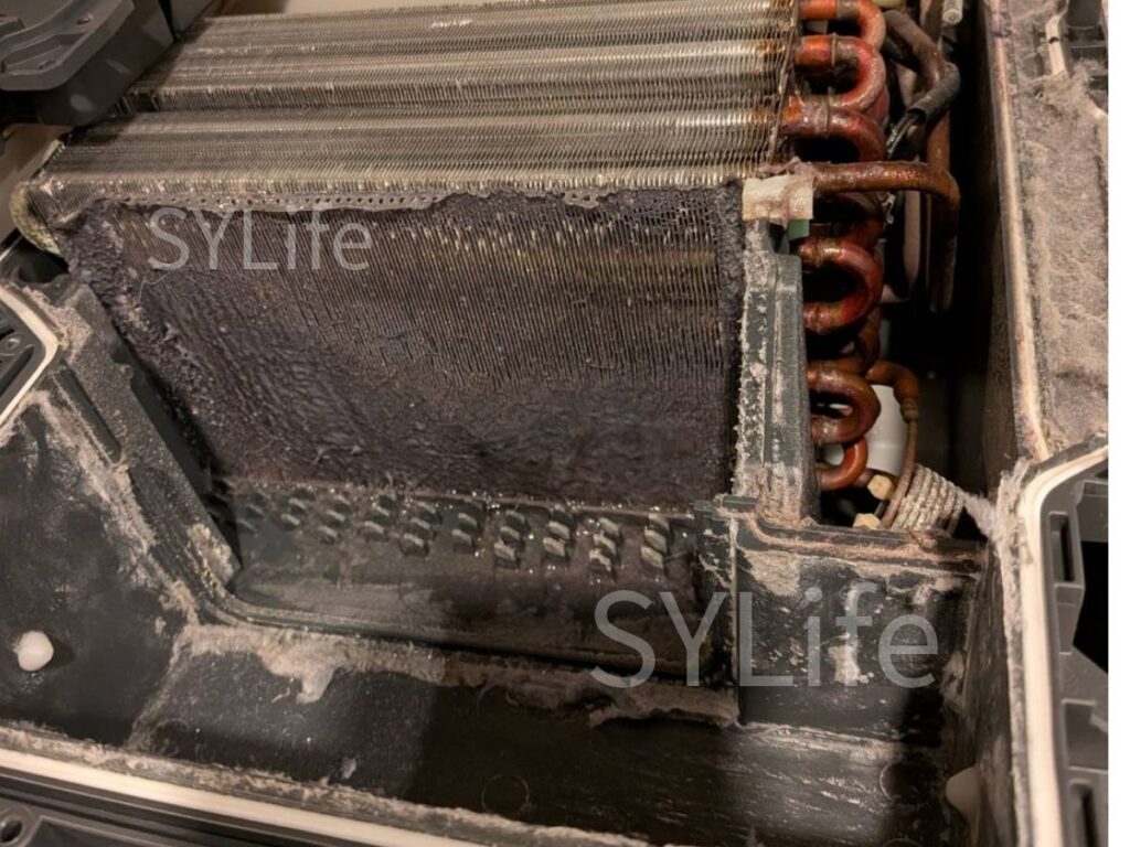 豊島区 NA-LX129B ヒートポンプ内部のホコリ詰まり状況｜ドラム式洗濯機クリーニング前