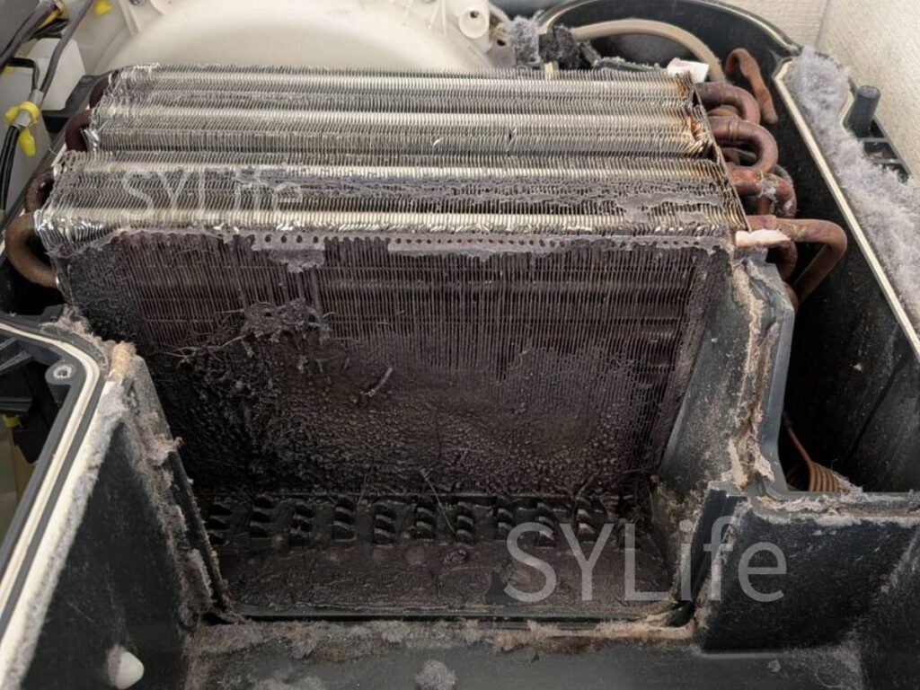 渋谷区 ドラム式洗濯機クリーニング NA-VX900BR ヒートポンプのホコリ詰まり