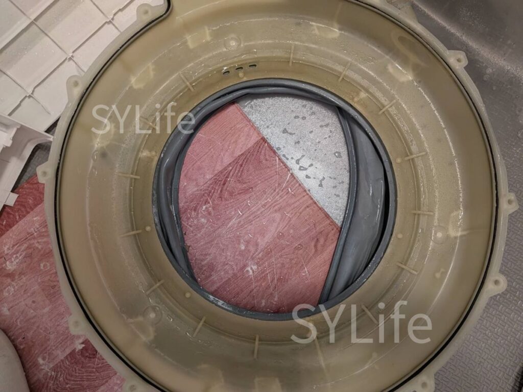 東京都中央区 シャープ ES-S7F-WL ドラム式洗濯機クリーニング 洗浄後（脱水受けカバー）