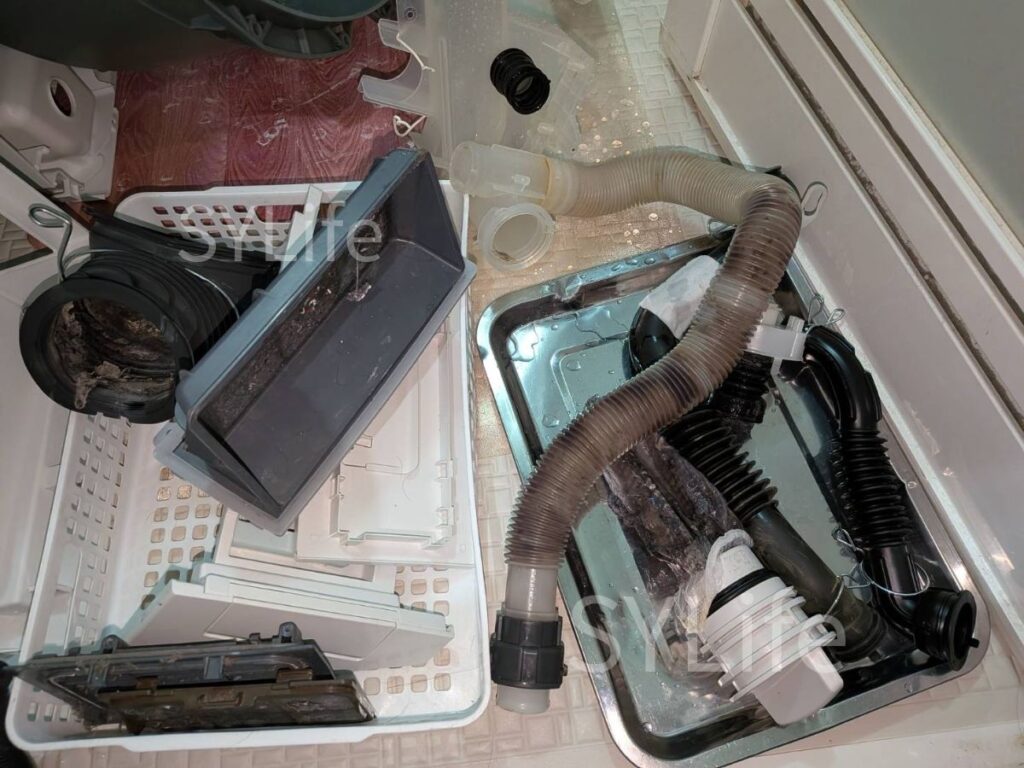 東京都中央区 ドラム式洗濯機クリーニング NA-VX3900L 排水経路と乾燥ダクト（洗浄前）