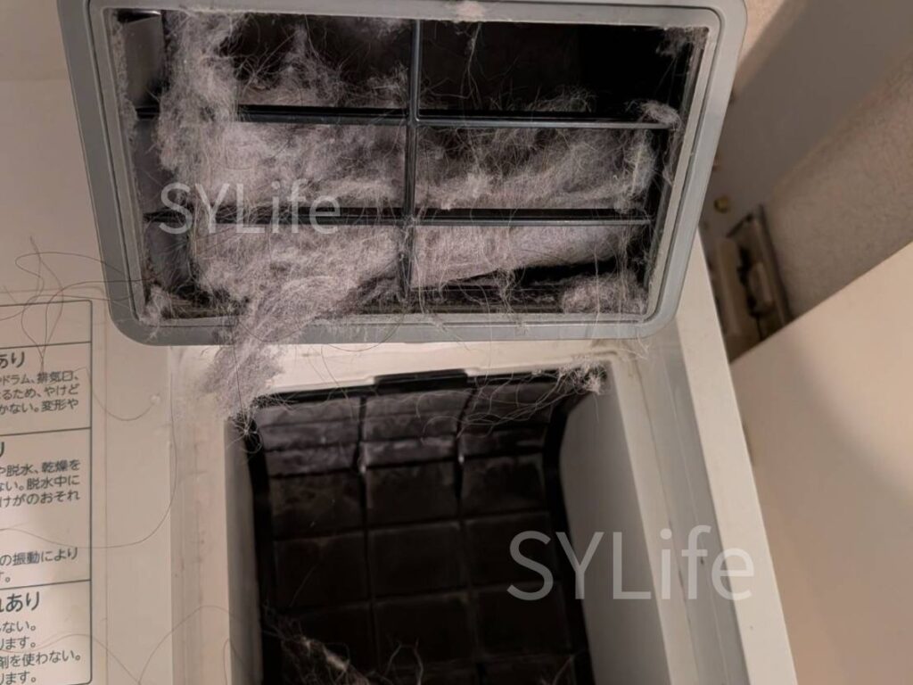 港区｜東芝 TW-127XP1｜ドラム式洗濯機クリーニング｜乾燥時間が長い原因｜乾燥フィルターのホコリと猫の毛詰まり（作業前）