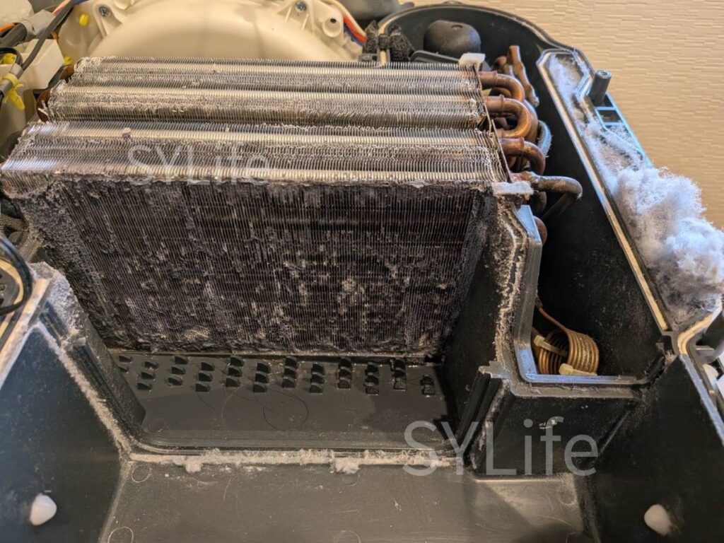 草加市 ドラム式洗濯機クリーニング パナソニック NA-VX800BL 分解作業 ヒートポンプ（洗浄前）