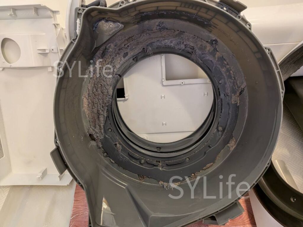 草加市 ドラム式洗濯機クリーニング パナソニック NA-VX800BL 分解作業 脱水受けカバー（洗浄前）