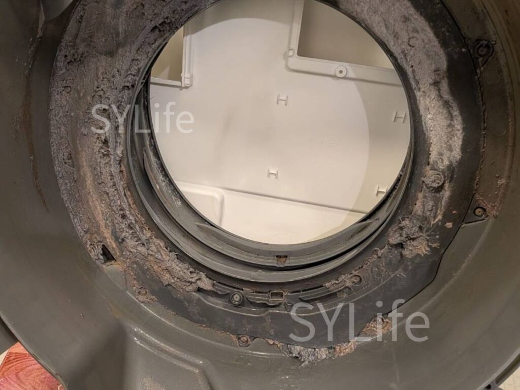 江東区NA-VX8900Lドラム式洗濯機 脱水受けカバー内部ホコリ詰まり
