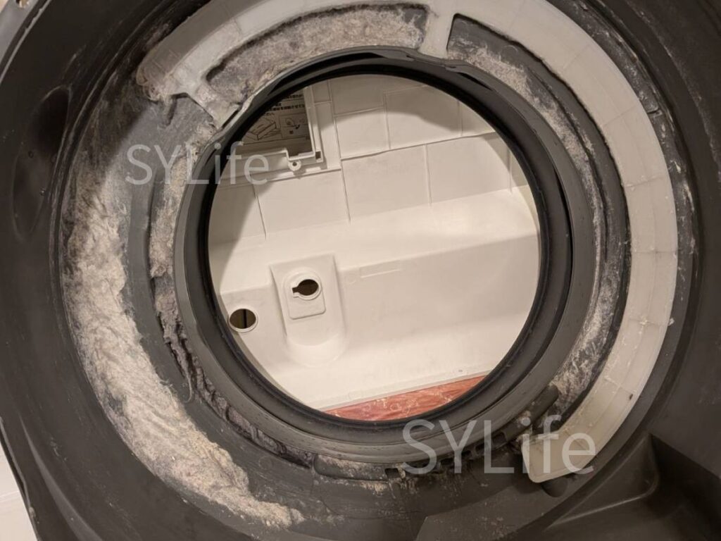 練馬区東芝ドラム式洗濯機TW-127X9BKR脱水受けカバーホコリ詰まり