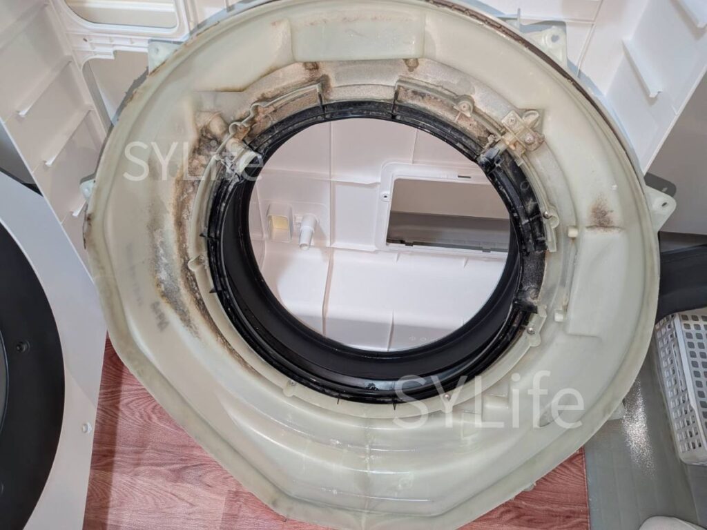 板橋区シャープドラム式洗濯機ES-W113-SL脱水受けカバー洗浄前
