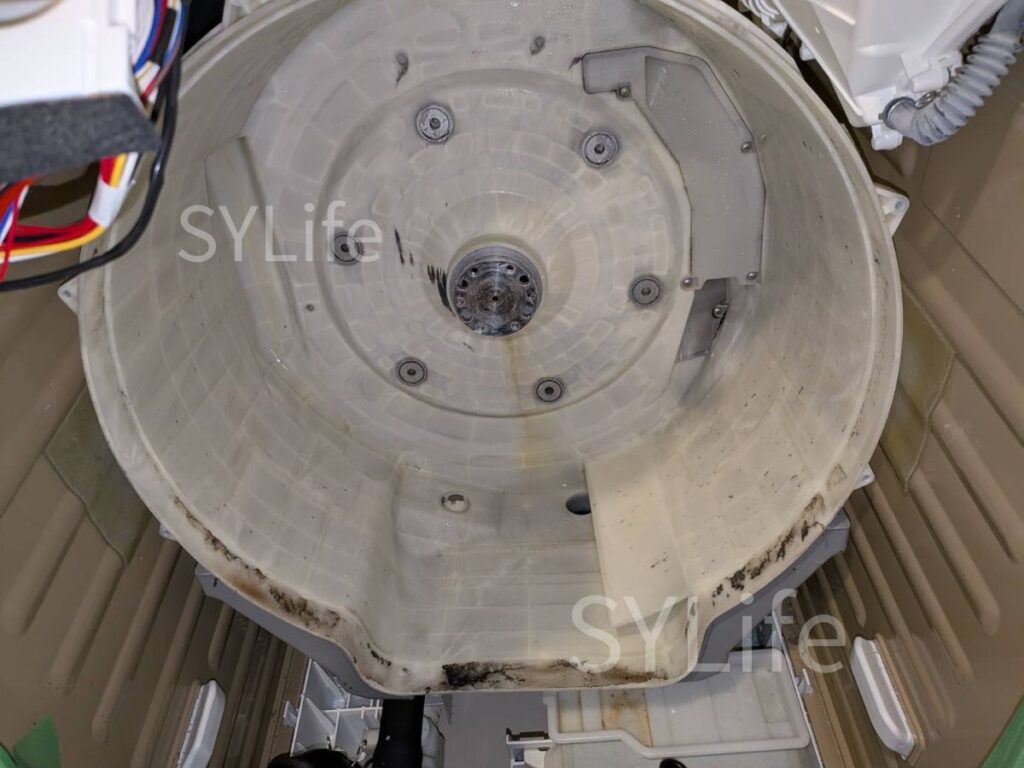 中央区八丁堀日立ドラム式洗濯機BD-STX110GL洗濯槽取り外し後の汚れ